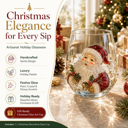 🎄 Luxury Christmas Glass Art Cup – Festive Holiday Drinkware & Premium Gift for Christmas 🎁✨