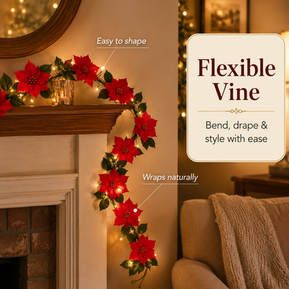 🌺 Everlasting Red Velvet Poinsettia Holiday Vine