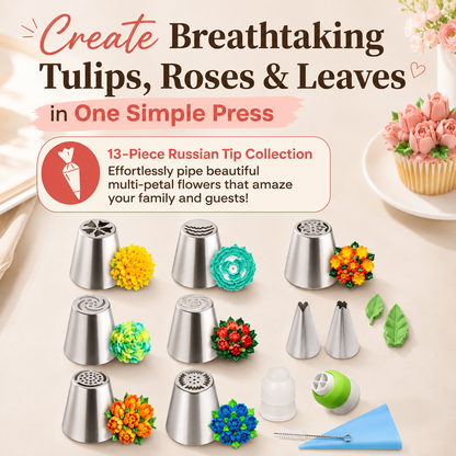 🎂 13-Piece Professional Cake & Cupcake Piping Nozzles Kit
