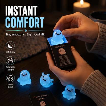 🌙 Light Up Your Night: Cute Glow-in-the-Dark Positive Ghost Figurine in Matchbox👻