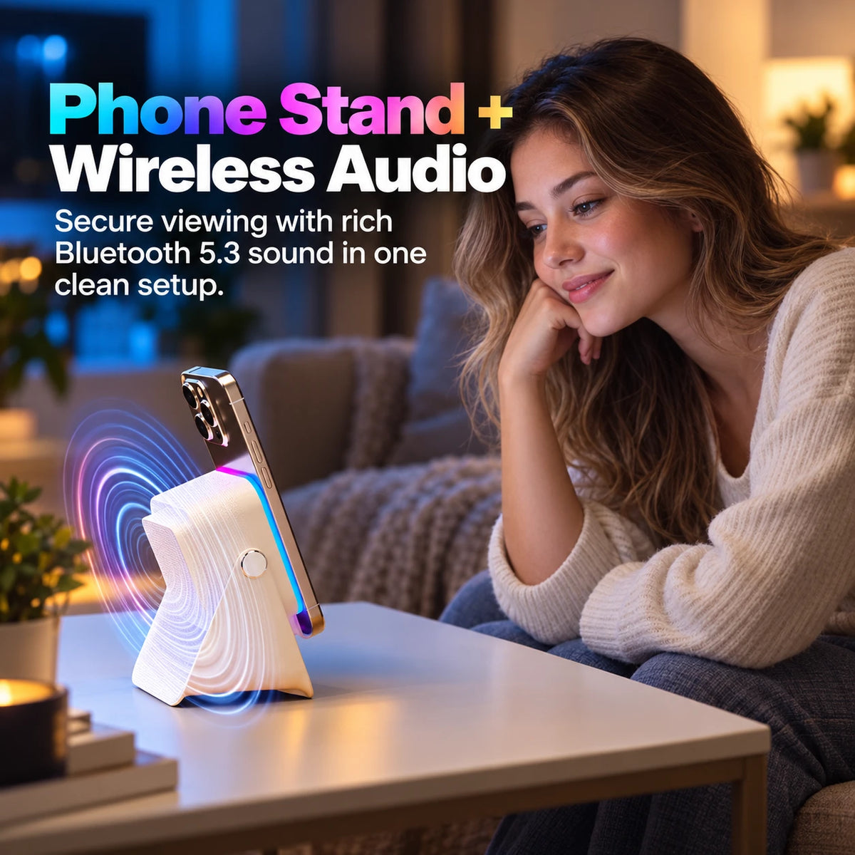 RGB Sound-Sync Ambient Light & Wireless Phone Stand 🎧✨