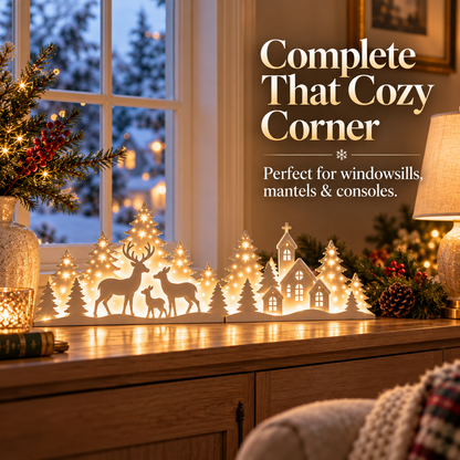 ✨ Light-Up Christmas Deer & Village Scene – Cozy Holiday Tabletop Decor