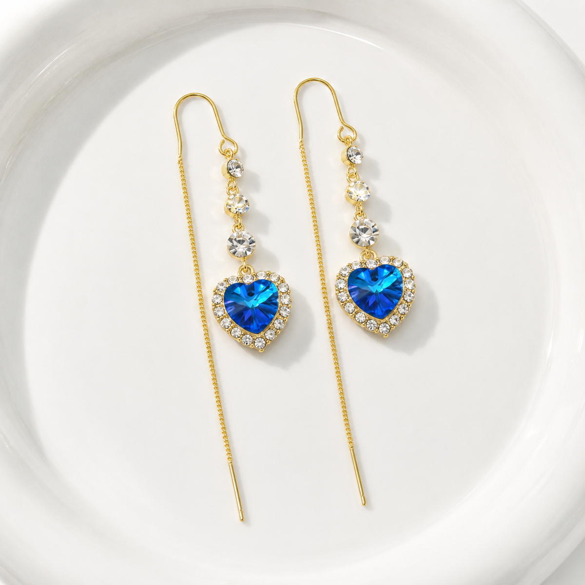 ✨ Shimmering Crystal Heart Threader Earrings