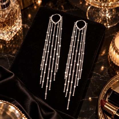 🌟 Chic V-Shape Huggie Long Fringe Dangle Earrings