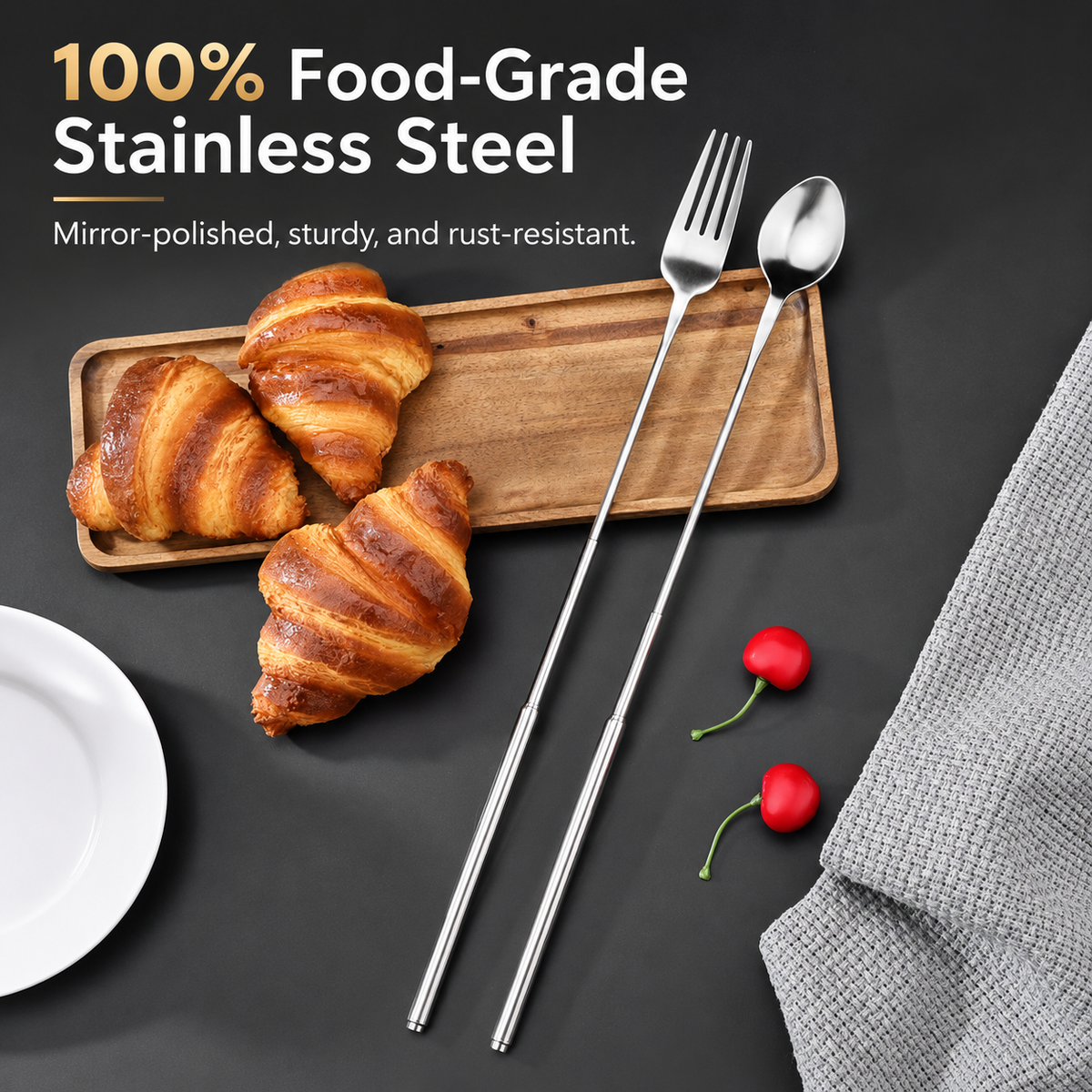 Stainless Steel Telescopic Extendable Long Handle Fork & Spoon 🥄
