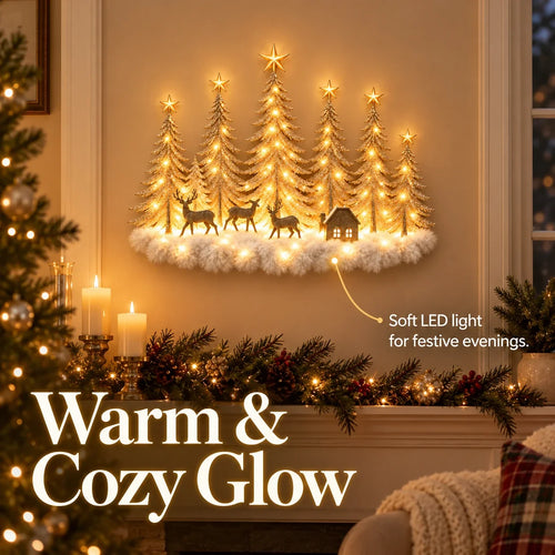 ✨ Lighted Woodland Christmas Wall Decor – Warm LED Glow