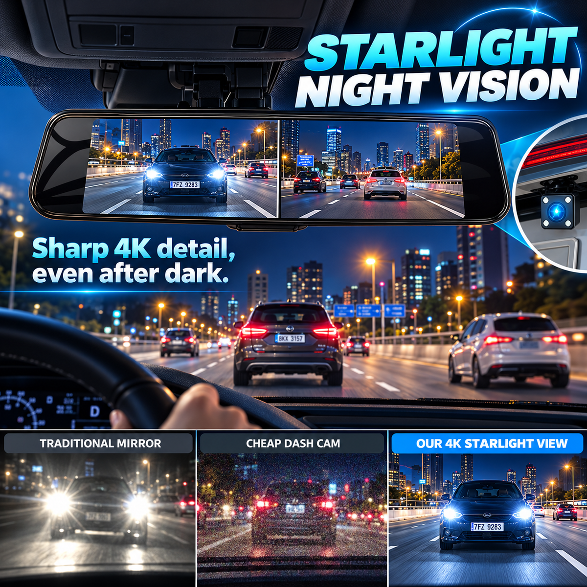 🚗  Full Touch Screen Smart Rearview Dashcam with WiFi & Night Vision