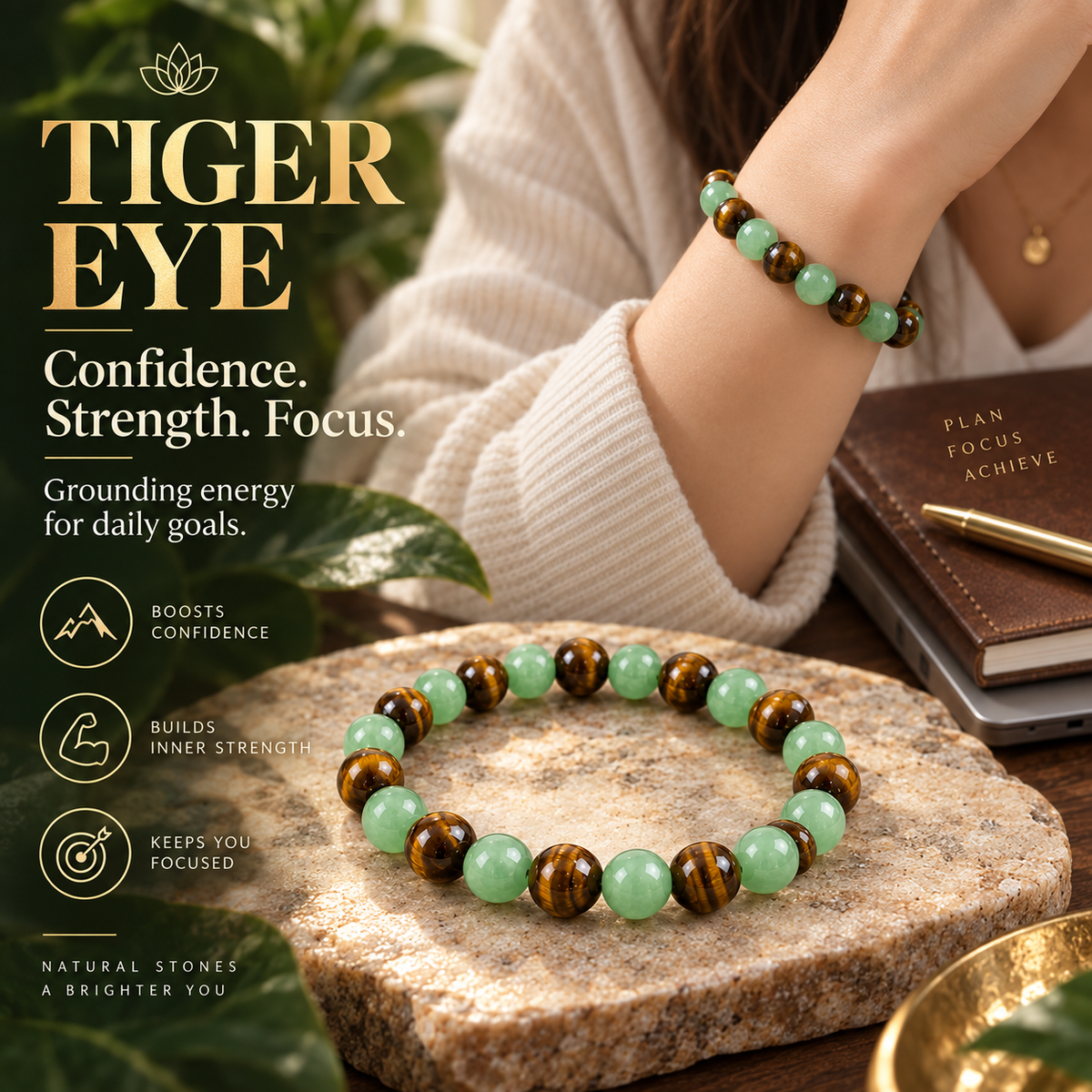 Green Aventurine & Tiger Eye Protection & Success Bracelet 💚