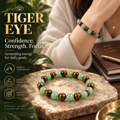 Green Aventurine & Tiger Eye Protection & Success Bracelet 💚