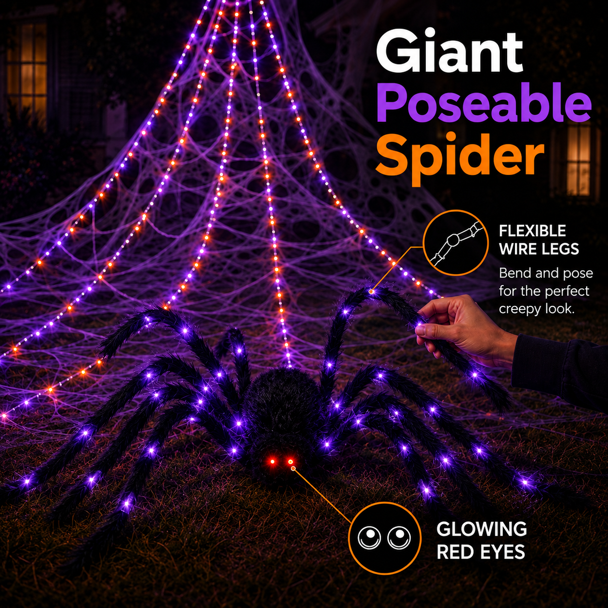 🕷️ Giant Light-Up Halloween Spider Web Set