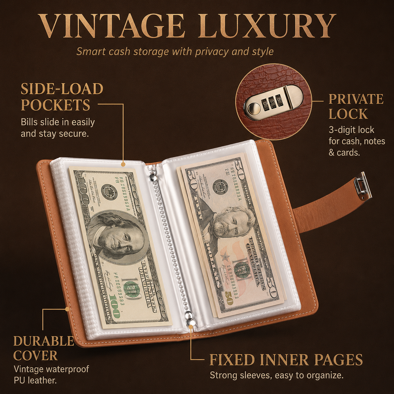 "Multi-Functional Vintage Crocodile Password Lock Cash & Currency Binder 💰🔒"