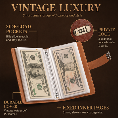 "Multi-Functional Vintage Crocodile Password Lock Cash & Currency Binder 💰🔒"