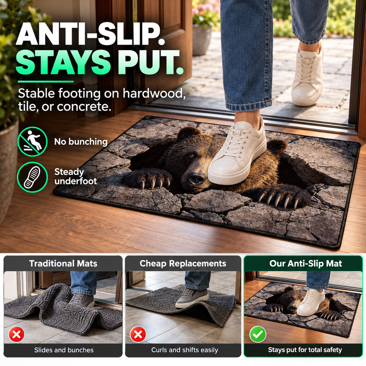 Optical Illusion Vortex & Trapdoor Doormat – Non-Slip Flannel Floor Mat 🌀