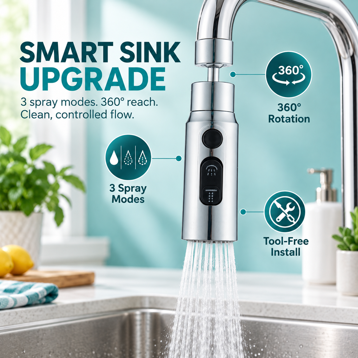 💧 360° Rotating Anti-Splash Universal Faucet Sprayer Head
