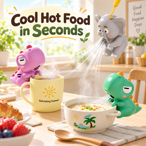 Cute Cartoon Baby Food Cooling Fan & Bowl-Edge Air Blower 🐘🍲