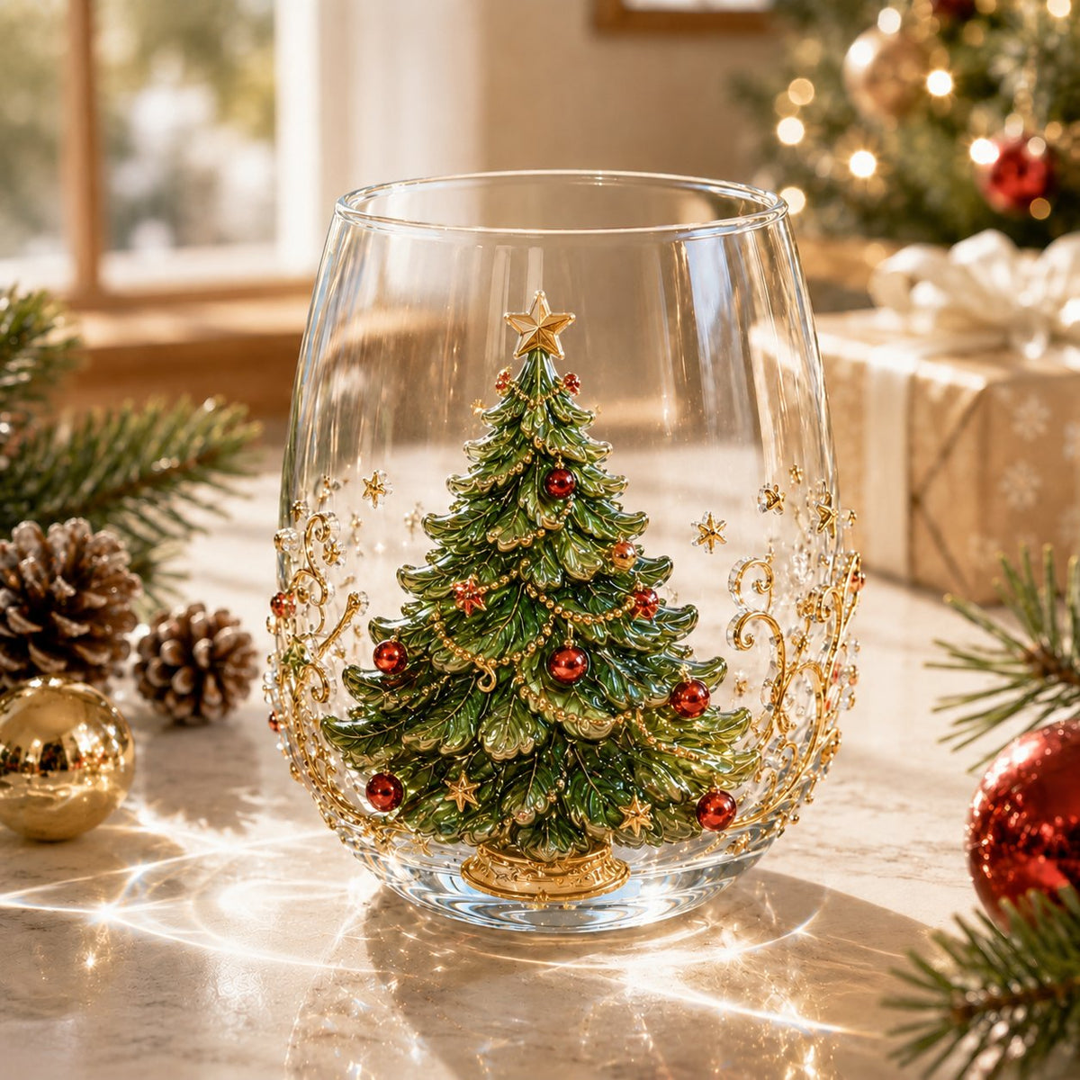 🎄 Luxury Christmas Glass Art Cup – Festive Holiday Drinkware & Premium Gift for Christmas 🎁✨
