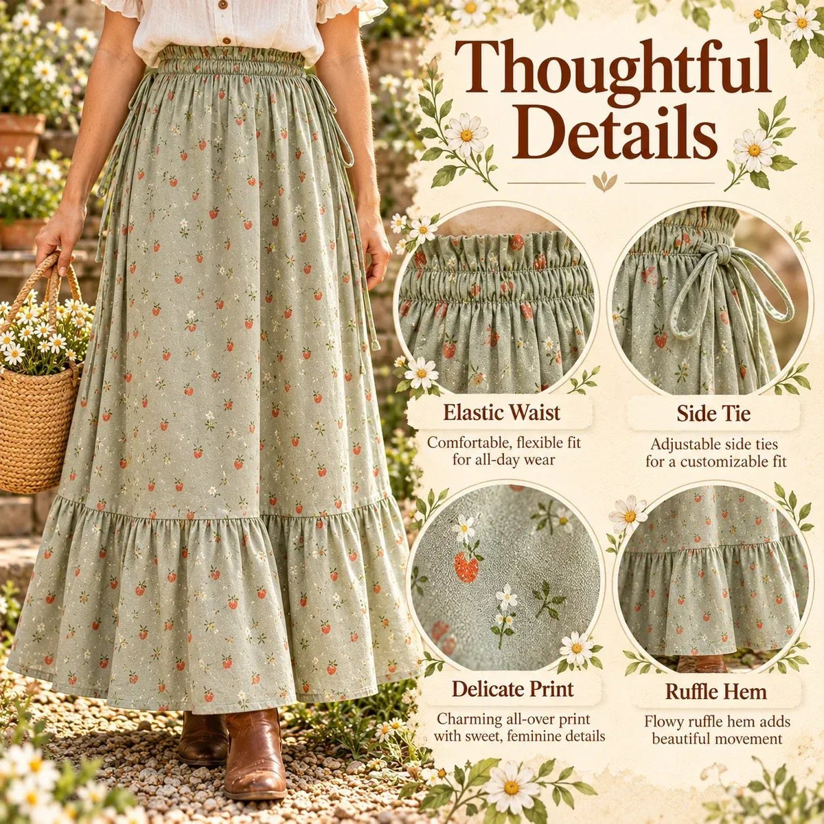 🌸 Boho Floral Maxi Skirt – One Size