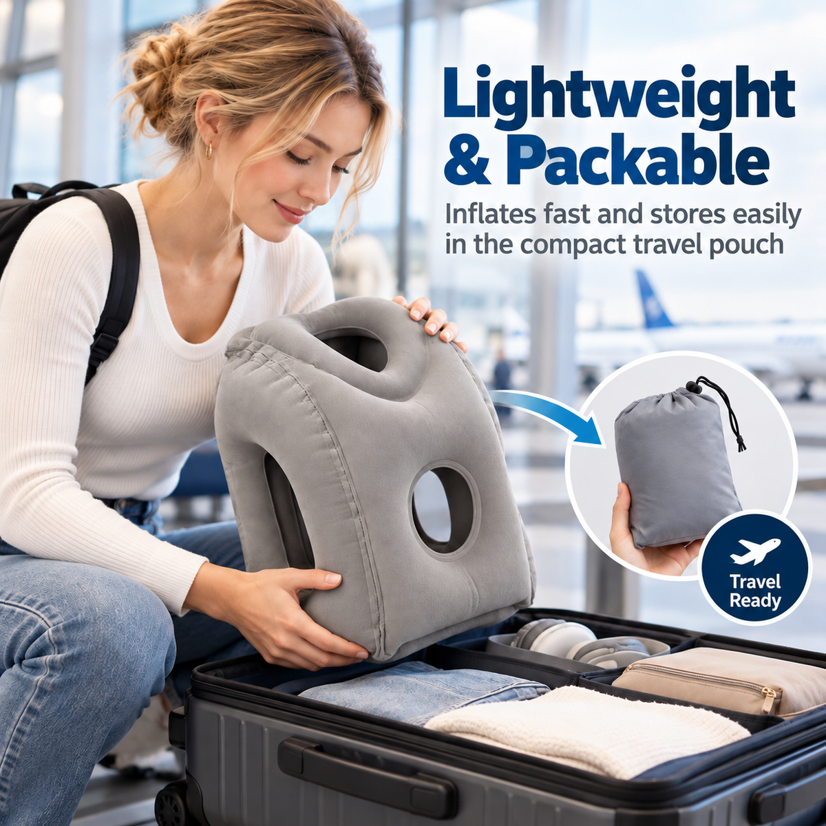 💤 Multi-Angle Inflatable Sleep Pillow for Airplanes, Trains & Office Desks