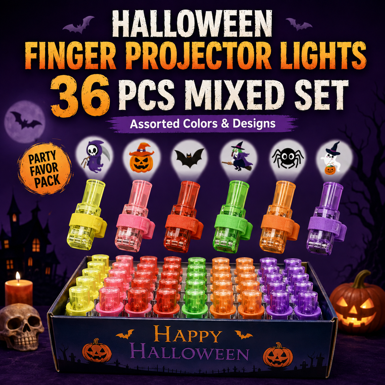 🎃 Spooky Pattern Finger Projector Lights (36 PCS)