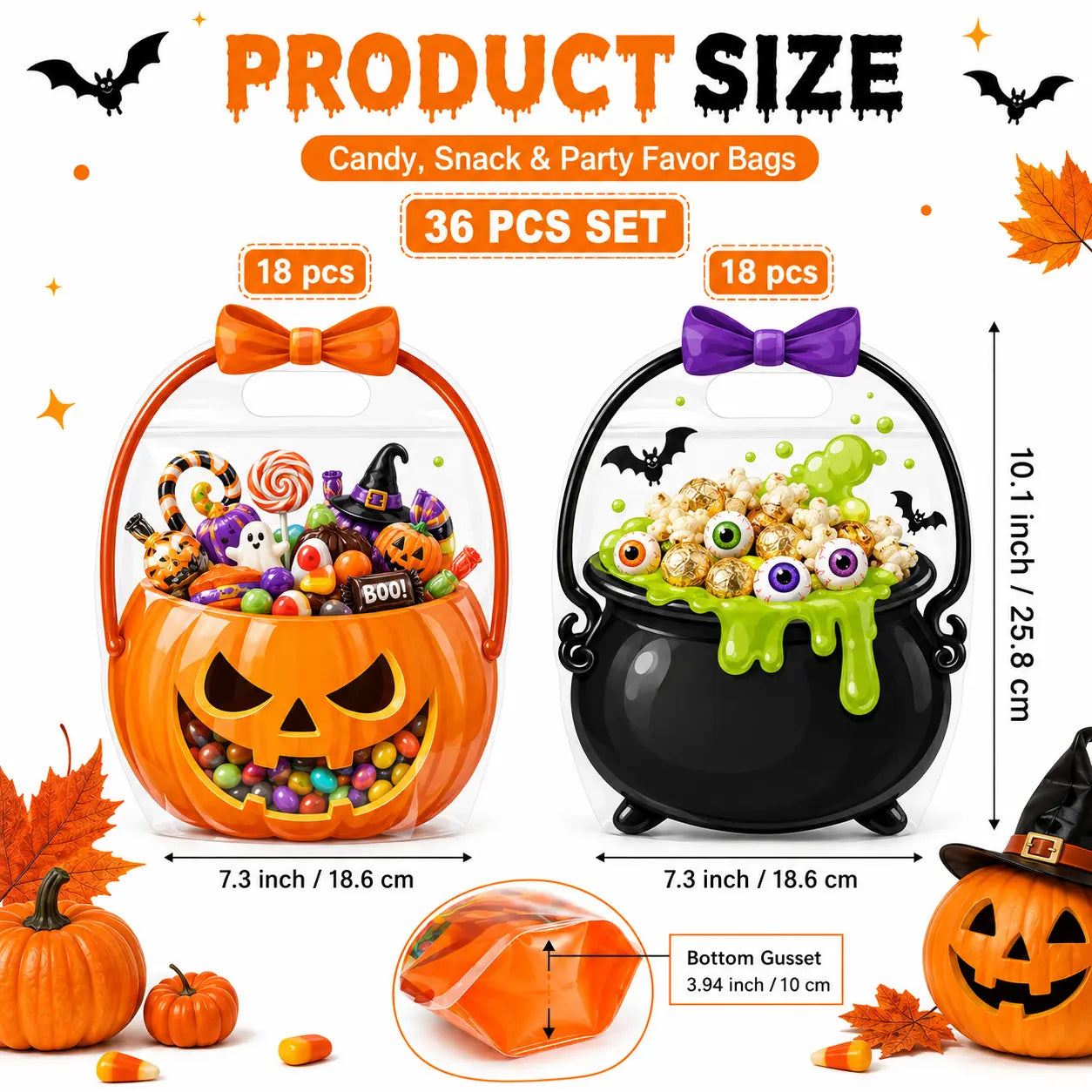 🍬 Halloween Candy Bags with Handles | Durable Clear Goodie Bags for Trick-or-Treating 🎃