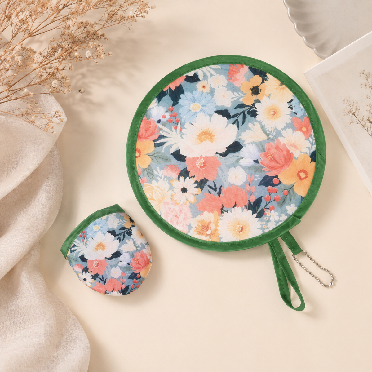 🌸 Portable Floral Foldable Hand Fan | Pocket Cooling Breeze with Pouch ✨