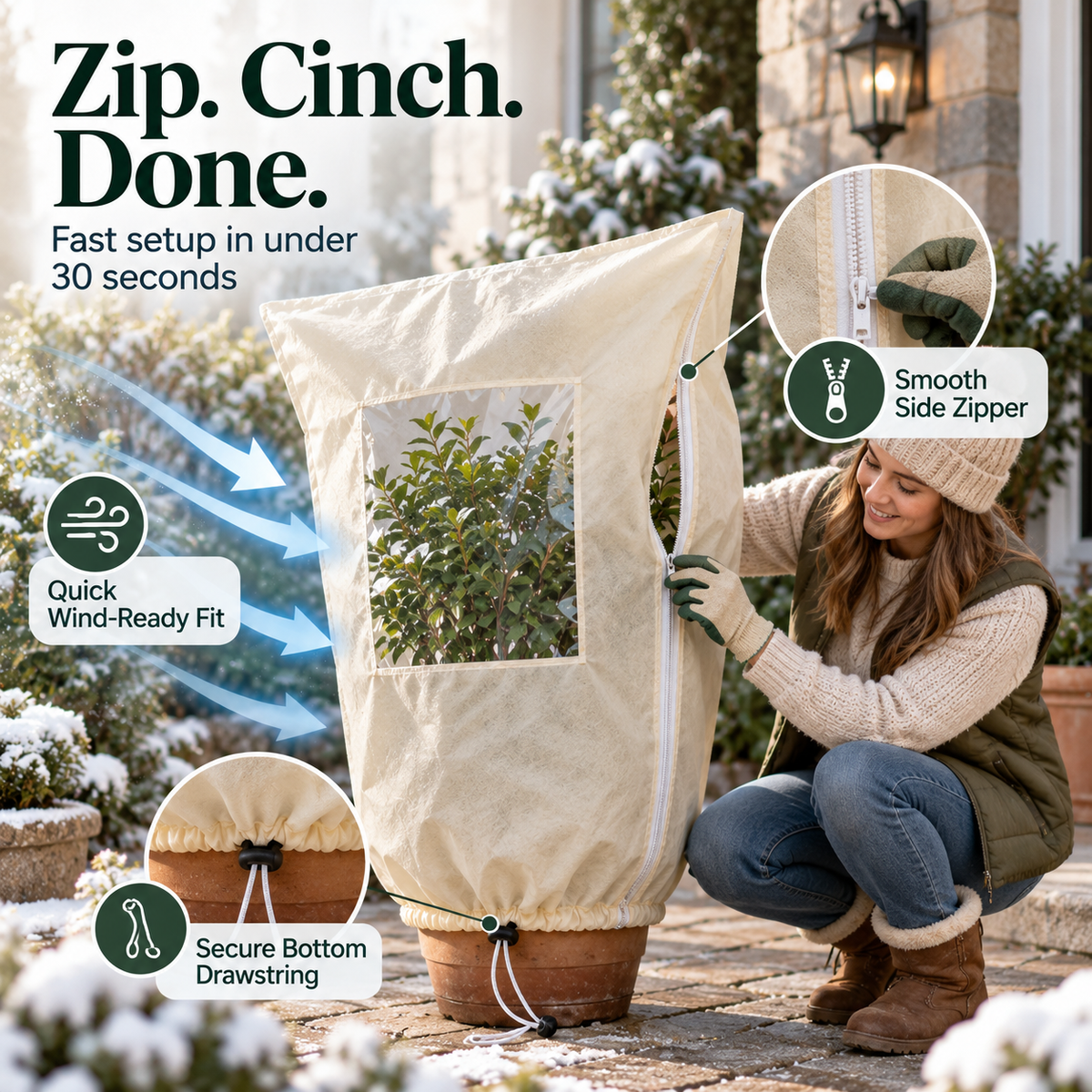 Winter Frost Protection Plant Cover with Zipper & Clear Window ❄️🌿