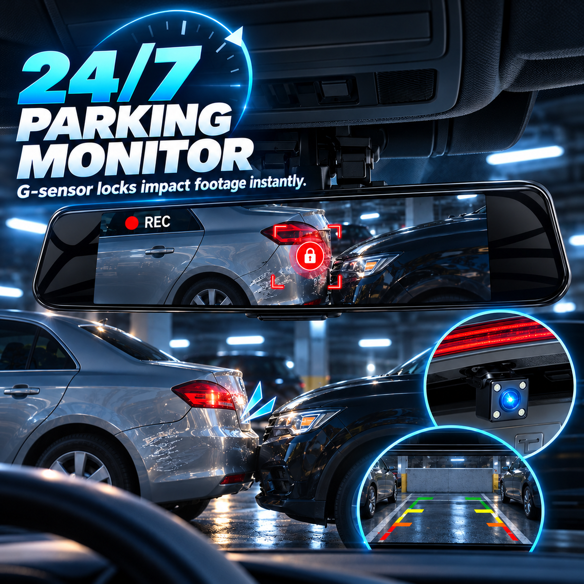 🚗  Full Touch Screen Smart Rearview Dashcam with WiFi & Night Vision