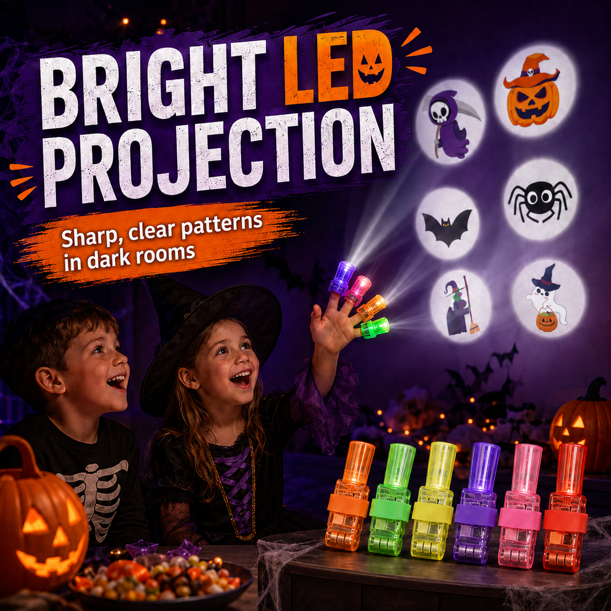 🎃 Spooky Pattern Finger Projector Lights (36 PCS)
