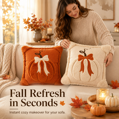 Cozy Pumpkin Bow Throw Pillow Cover 🎃 Perfect Autumn