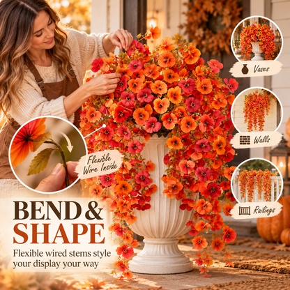 🍂 Fall Autumn Artificial Silk Pansy & Eucalyptus Hanging Bouquet-6 Packs
