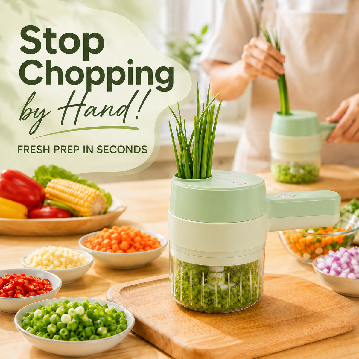 🧄 4-in-1 Handheld Electric Vegetable Cutter – Portable Wireless Food Chopper, Slicer & Garlic Masher 🥗🔪