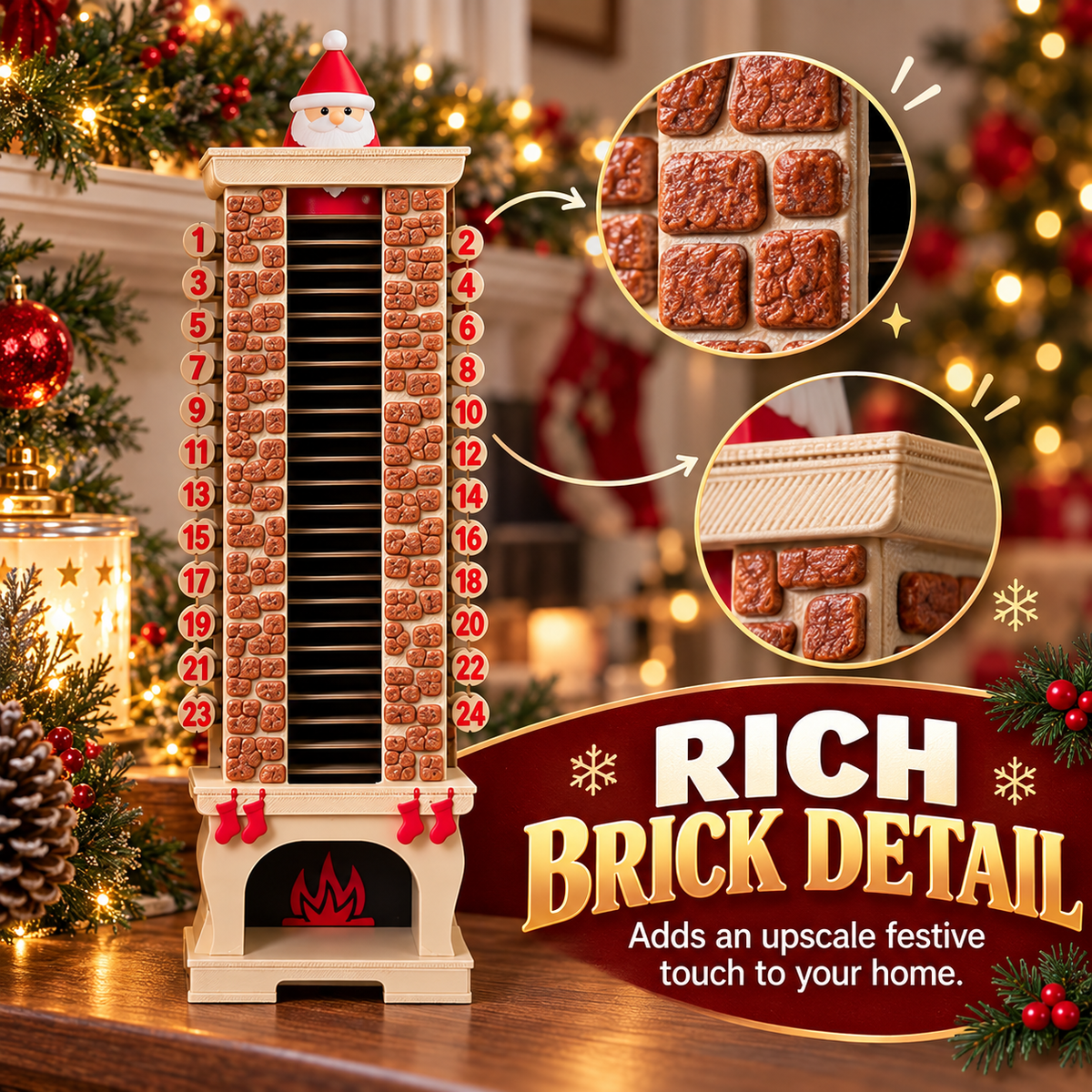 🎄 Wooden Santa Chimney Countdown Calendar & Gift