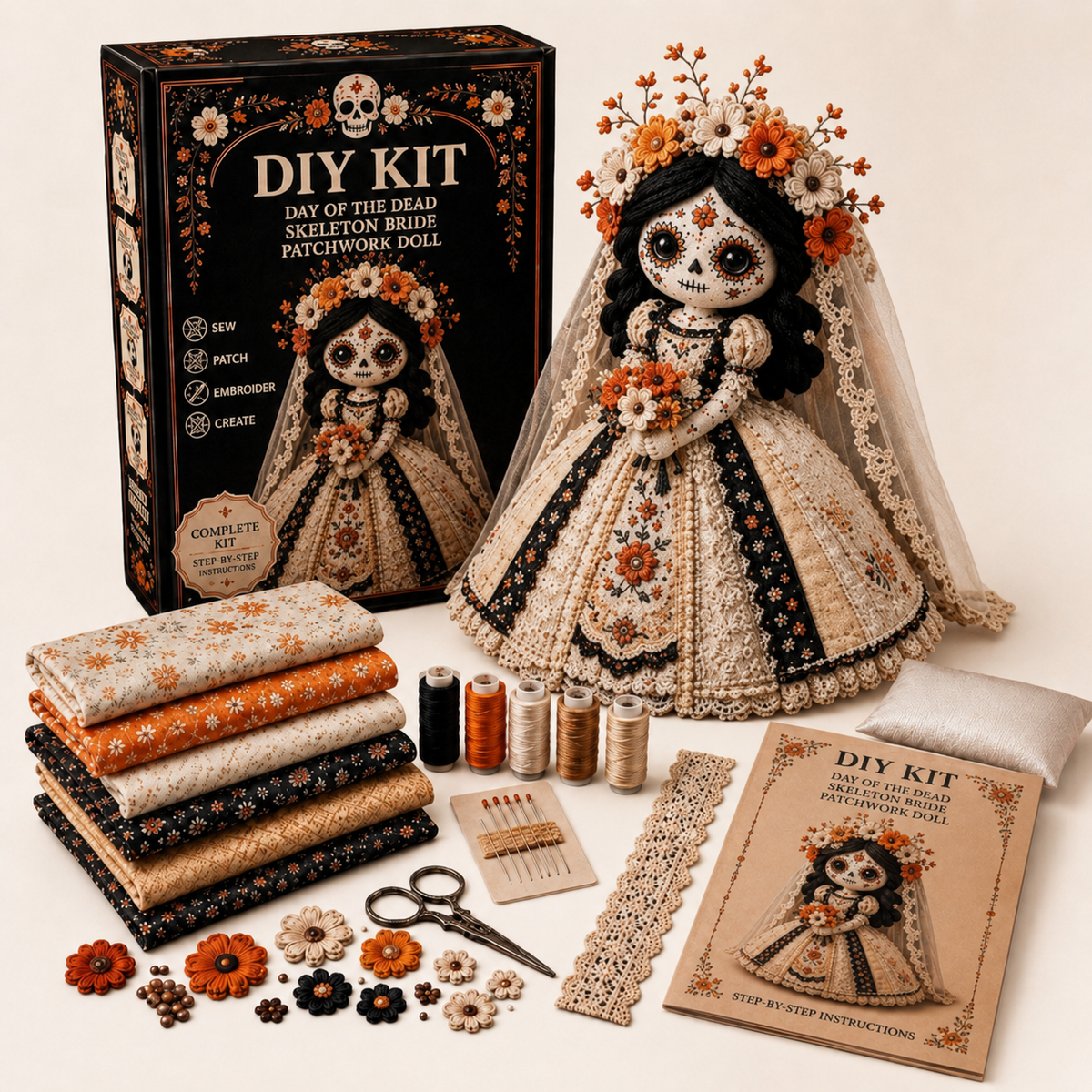 ✂️ DIY Marigold Spirit Patchwork Doll – Complete Crafting Kit for Halloween🎃