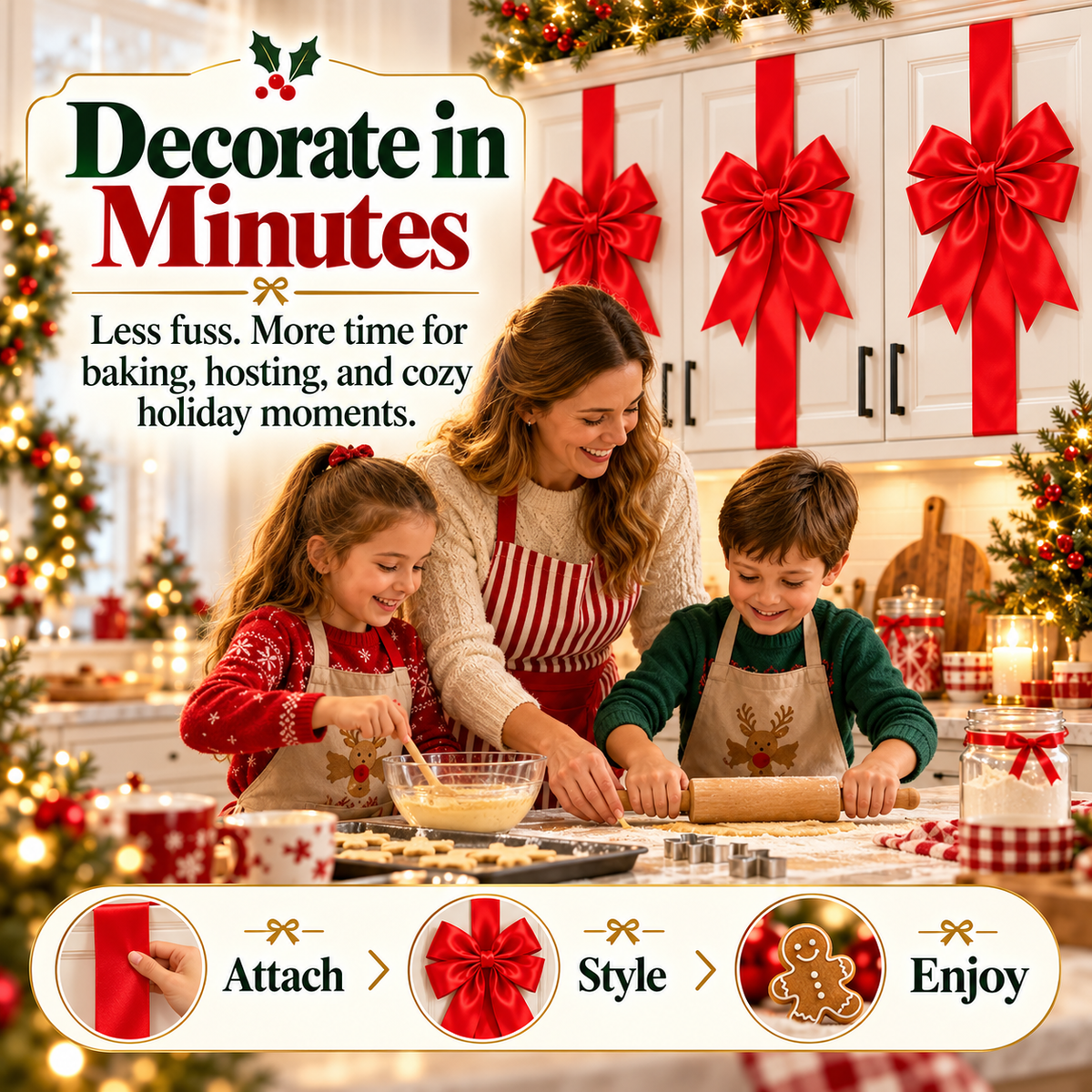 🎀 Christmas Bow & Ribbon Decor Set – Festive Door & Home Decorations