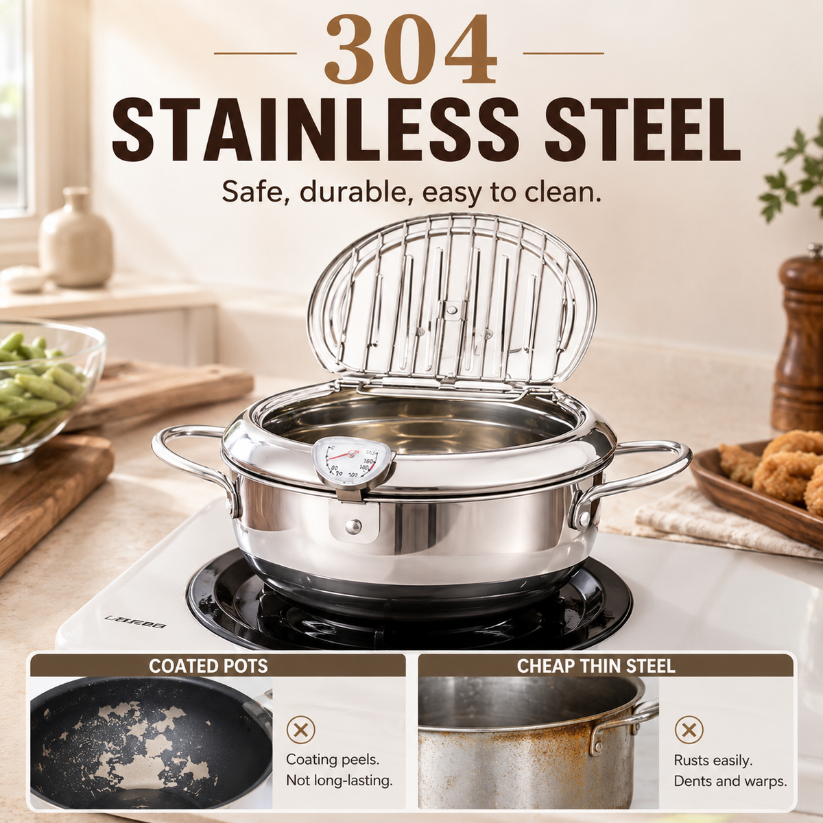 Stainless Steel Deep Fryer with Oil Filter and Thermometer 🌡️