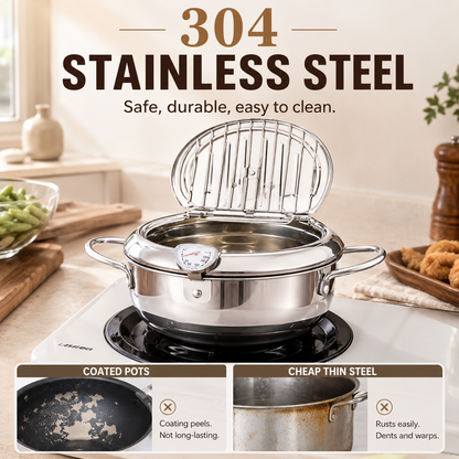 Stainless Steel Deep Fryer with Oil Filter and Thermometer 🌡️
