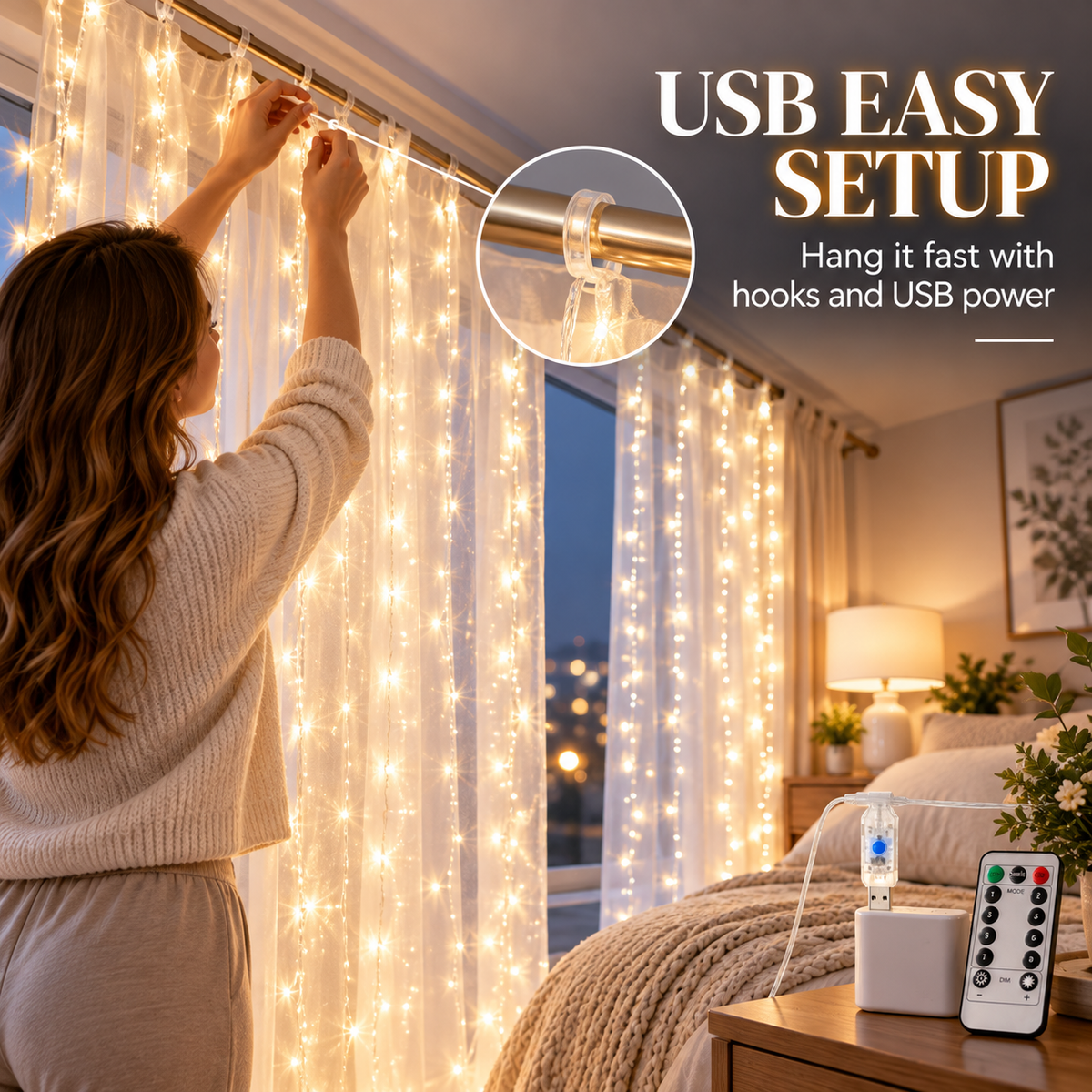 Cascading Starry Window Curtain Lights for Bedroom & Party