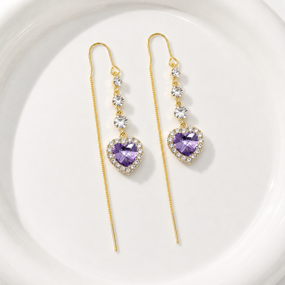 ✨ Shimmering Crystal Heart Threader Earrings