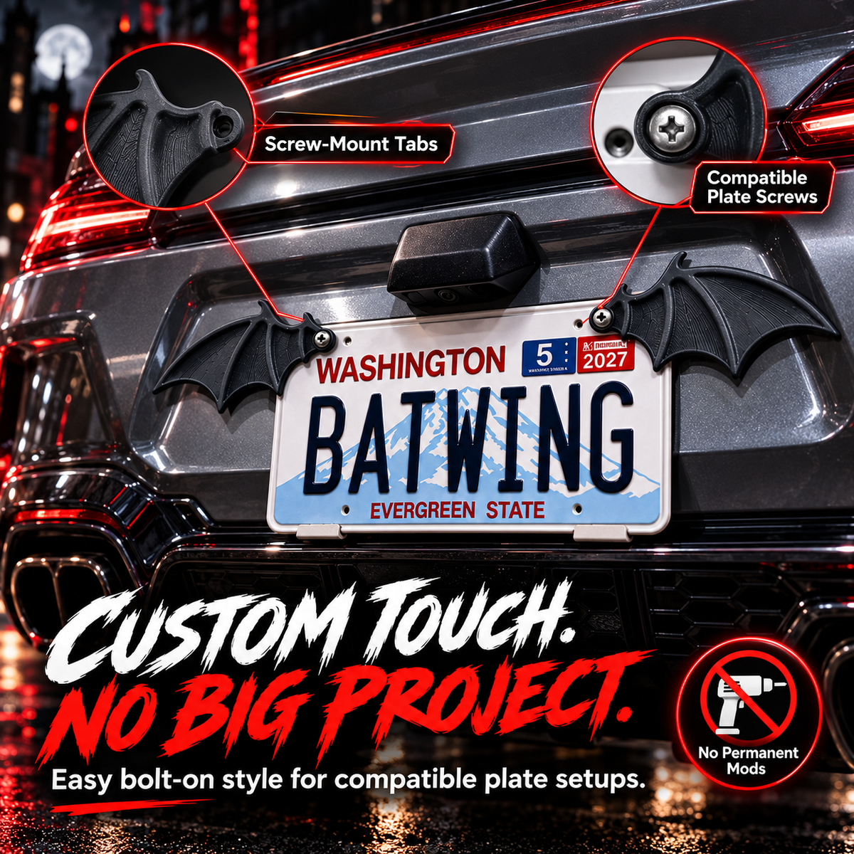 🦇 3D Bat Wing License Plate Decorations – Gothic Car Accessories