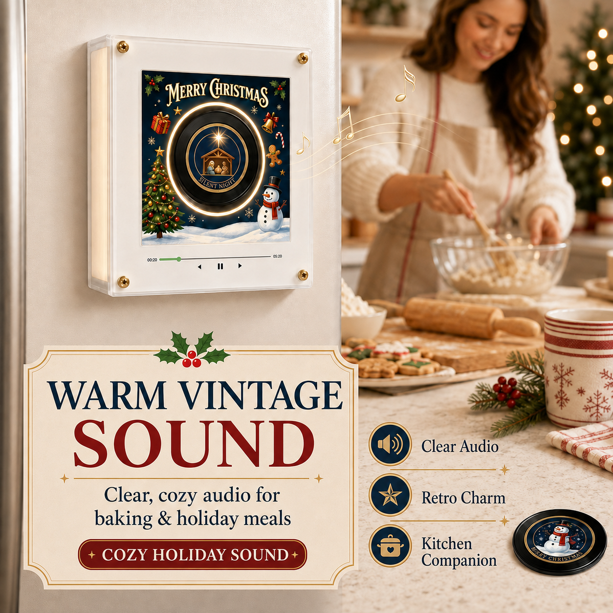 🎄 Retro Christmas Vinyl Fridge Music Magnet Player with 9 NFC Discs 🎶
