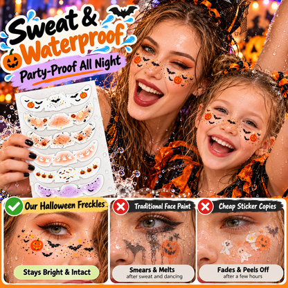 🕷️ 6-Pack Halloween Temporary Freckles & Bat Face Decals