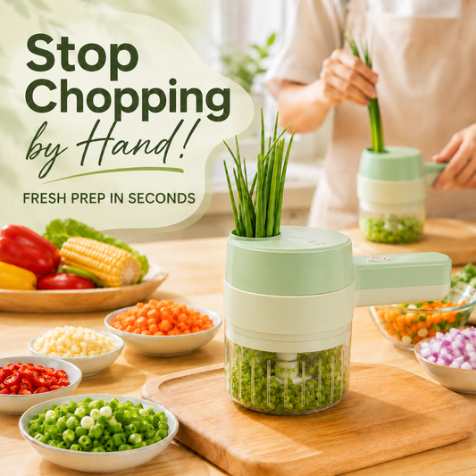 🧄 4-in-1 Handheld Electric Chopper: Slice, Mince, Peel & Auto-Clean!