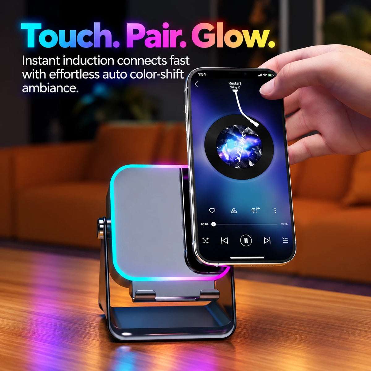 RGB Sound-Sync Ambient Light & Wireless Phone Stand 🎧✨