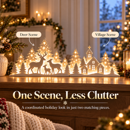 ✨ Light-Up Christmas Deer & Village Scene – Cozy Holiday Tabletop Decor