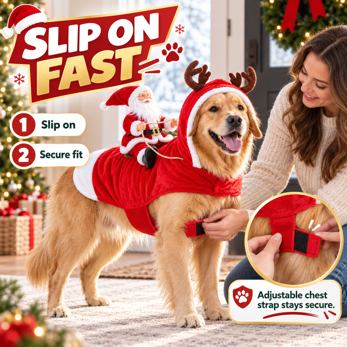 🎅 Christmas Dog Riding Santa Outfit - Funny Holiday Pet Apparel 🎁