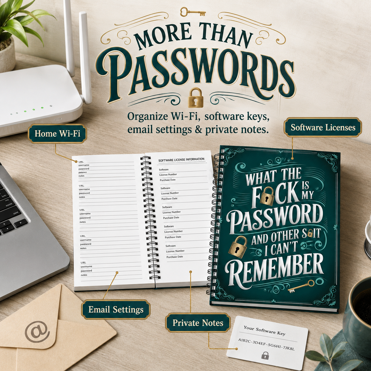 🔑 Humorous Spiral Password Book - Never Forget Logins Again!