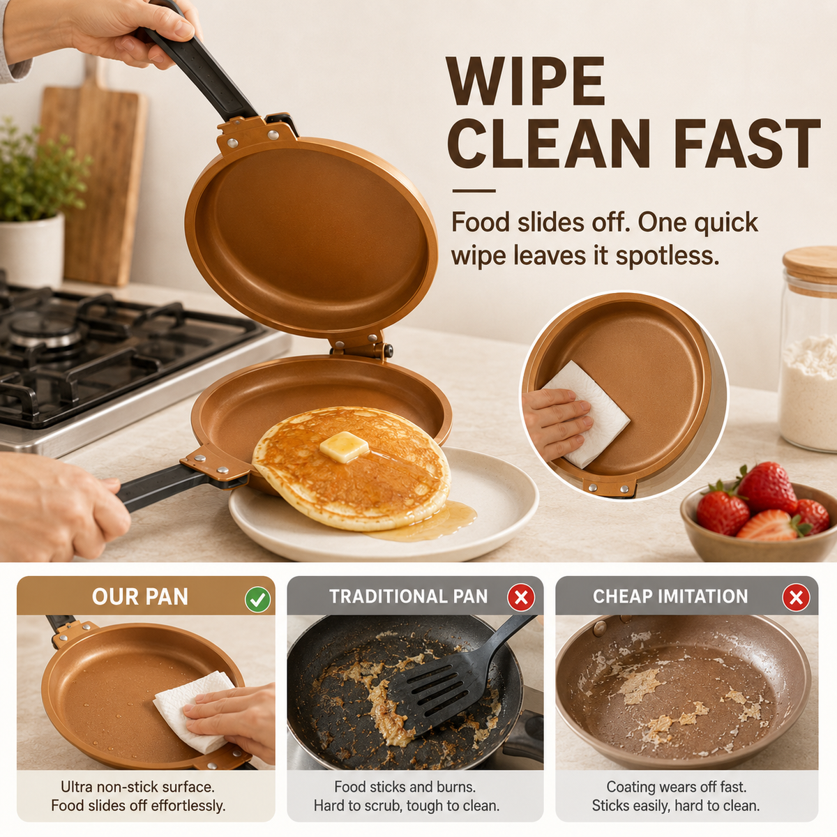 🍳 Master Breakfasts in Minutes: Non-Stick Double-Sided Flip Pan