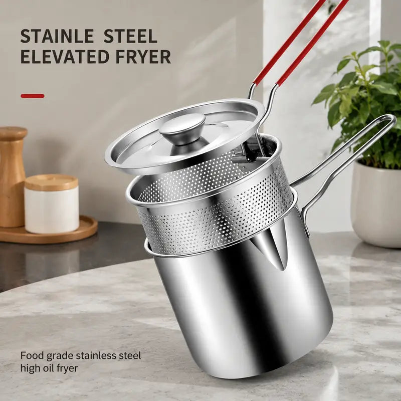 🍟 Premium Stainless Steel Mini Deep Fryer & Draining Set for Home Cooking