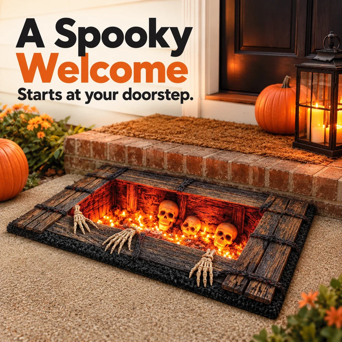 🎃 Skeleton Halloween Mat – Spooky Front Door Style