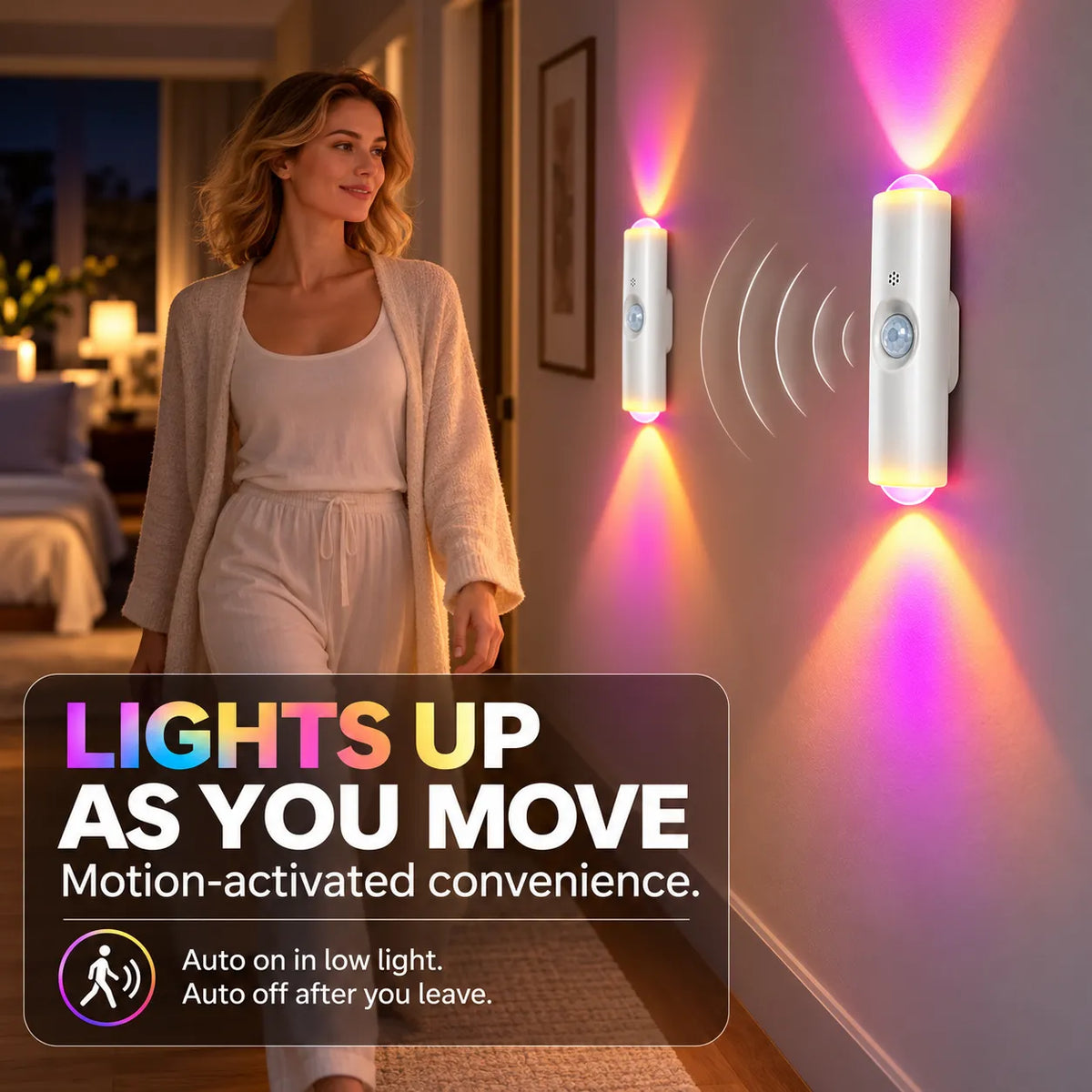 ✨ 7-Color RGB Motion Sensor Wall Lights – Magnetic, No-Drill Ambient Lighting